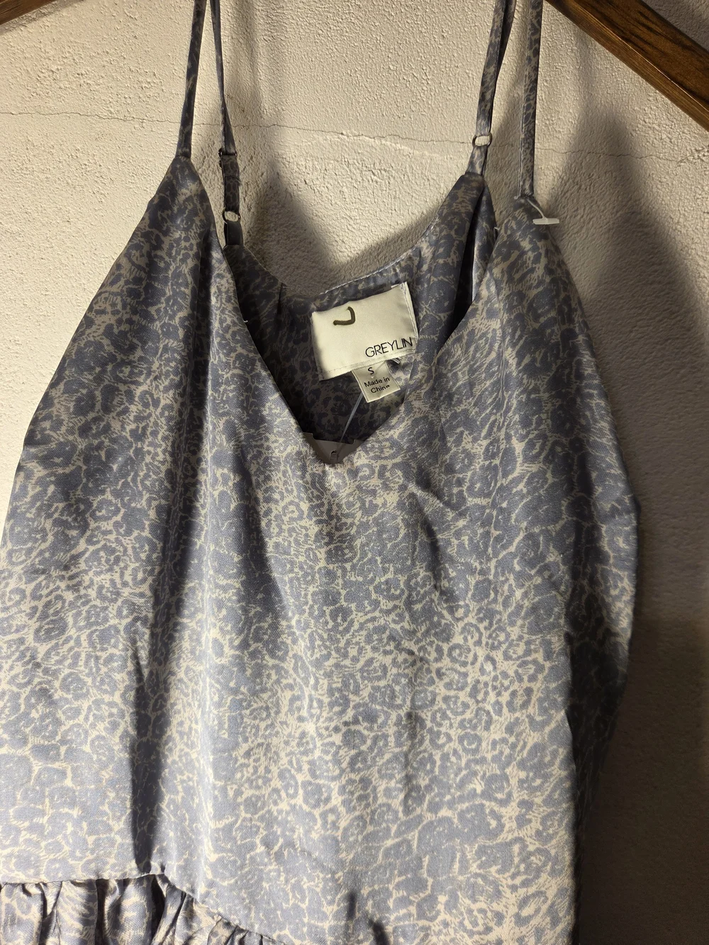 GREYLIN Women's Small Blue Animal Print Spaghetti Strap Midi Sundress Dress